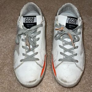 Golden Goose Superstar silver and neon orange